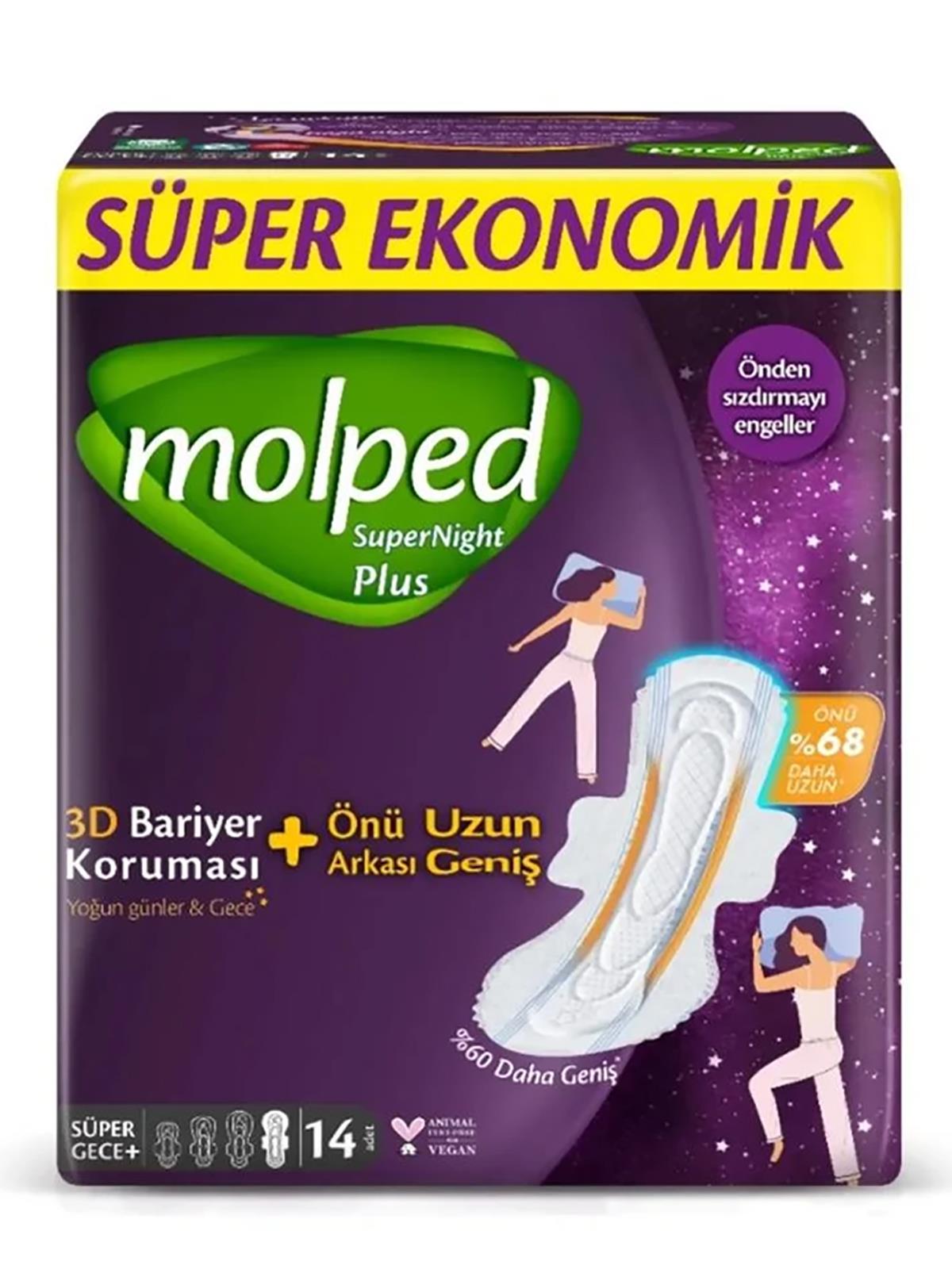 Molped Supernight Önü Uzun Süper Gece Plus Hijyenik Ped 14'lü