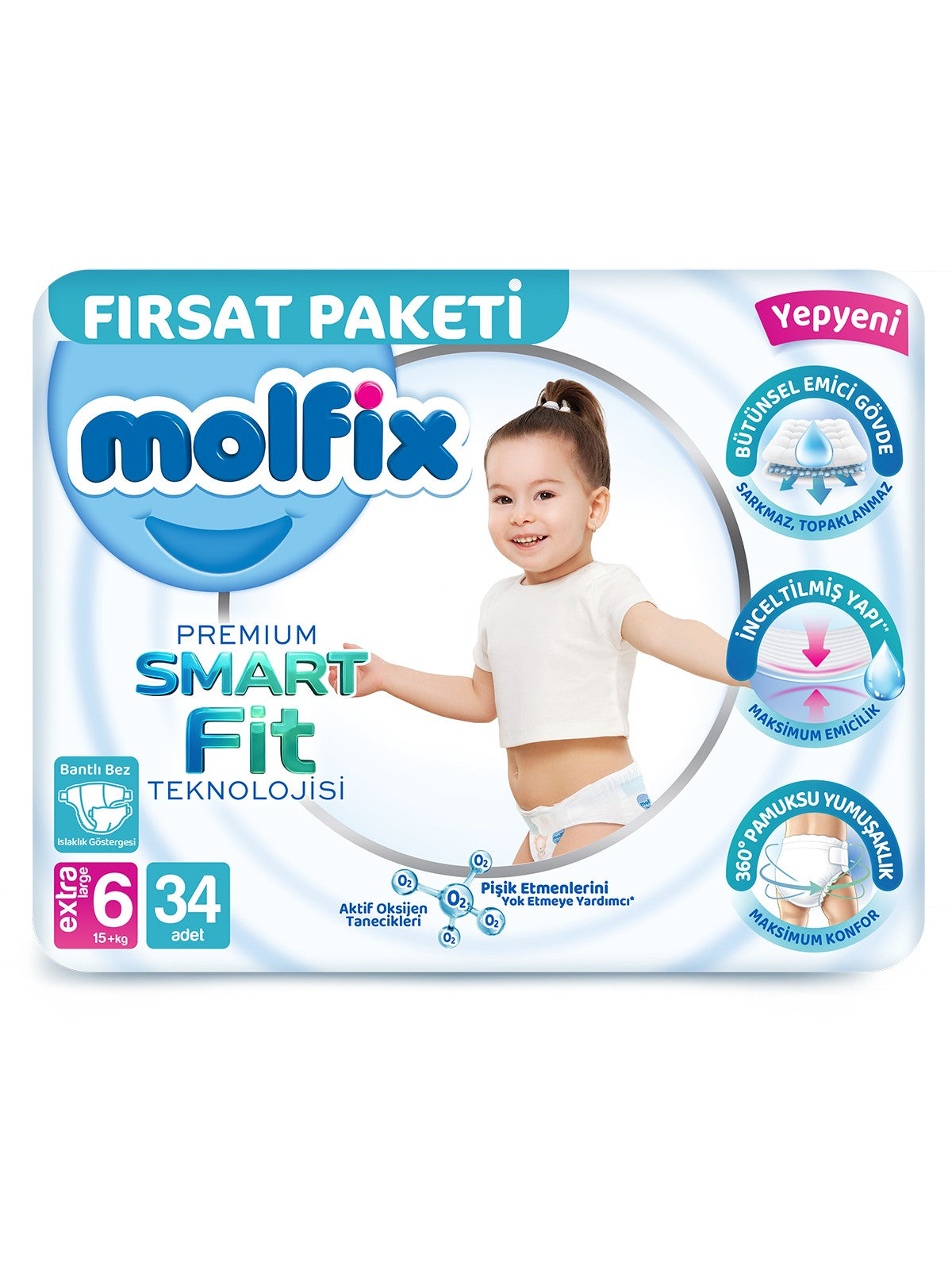 Molfix Bebek Bezi Premium Smart Fit 6 Beden Extra Large 34 Adet