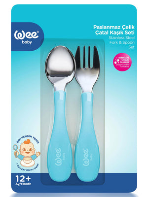 Wee Baby Paslanmaz Çelik Kaşık Çatal Seti - Mavi