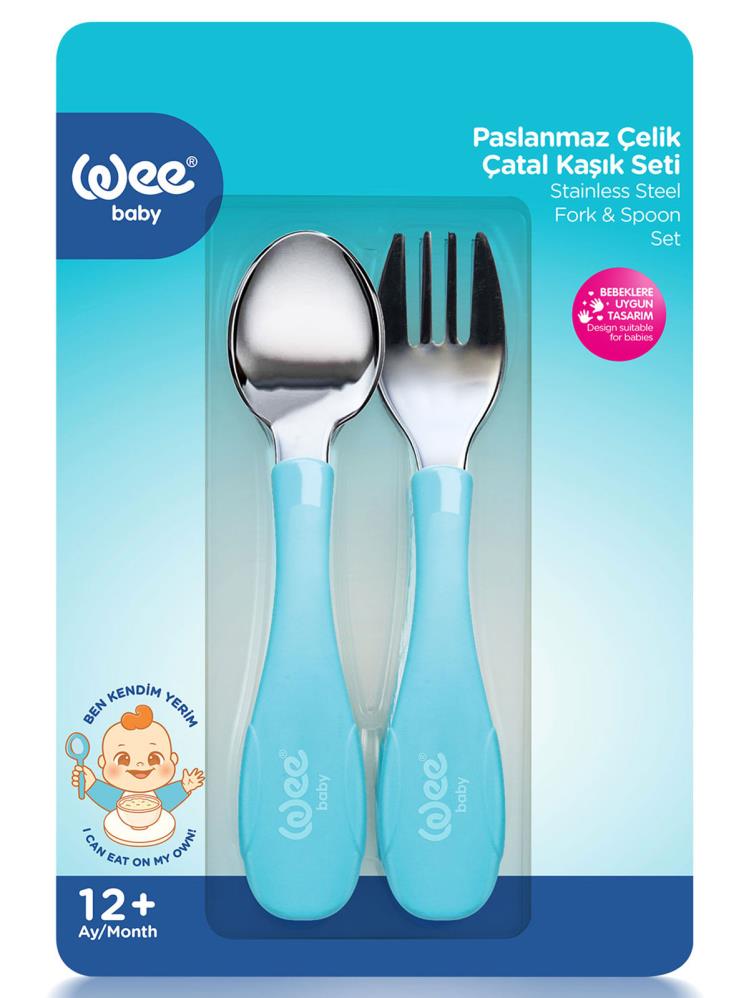 Wee Baby Paslanmaz Çelik Kaşık Çatal Seti - Mavi