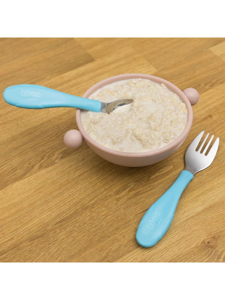 Wee Baby Paslanmaz Çelik Kaşık Çatal Seti - Mavi