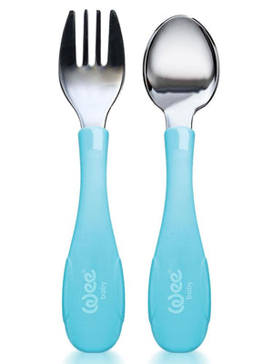 Wee Baby Paslanmaz Çelik Kaşık Çatal Seti - Mavi