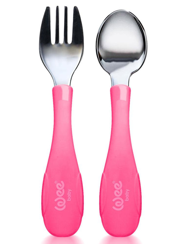 Wee Baby Paslanmaz Çelik Kaşık Çatal Seti - Pembe