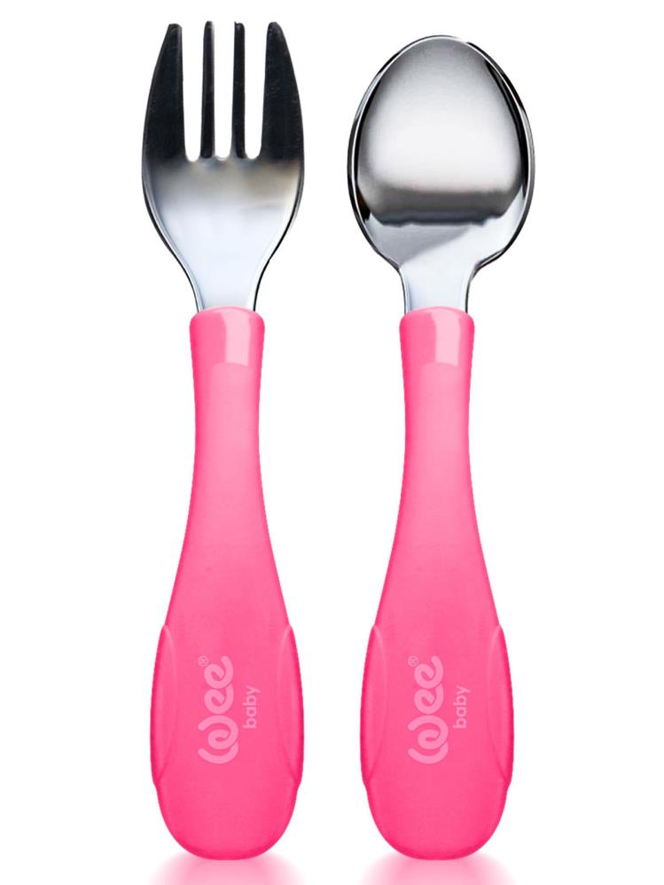 Wee Baby Paslanmaz Çelik Kaşık Çatal Seti - Pembe