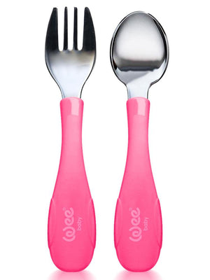 Wee Baby Paslanmaz Çelik Kaşık Çatal Seti - Pembe