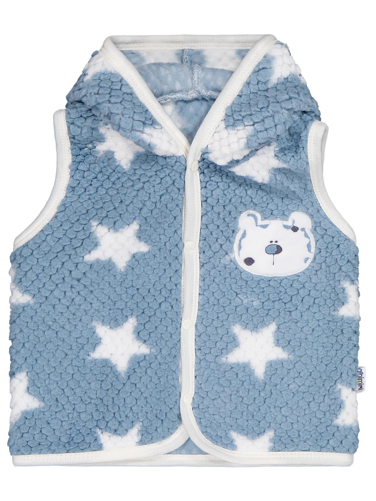 Minidamla Ayı Nakışlı Kapşonlu 1-9 Ay Yelek - Mavi