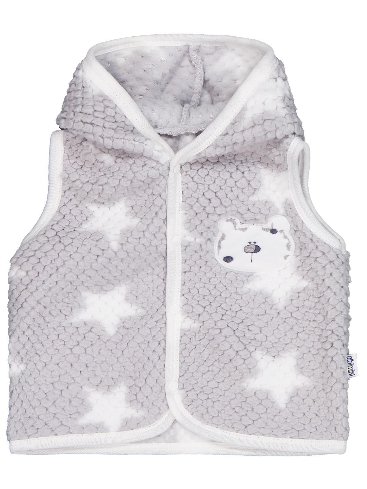 Minidamla Ayı Nakışlı Kapşonlu 1-9 Ay Yelek - Gri