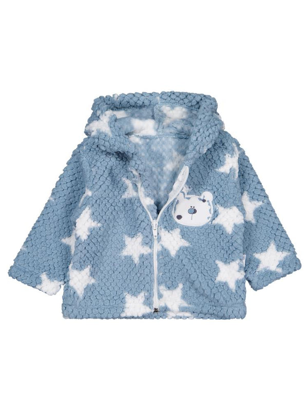 Minidamla Ayı Nakışlı Kapşonlu Mont 1-9 Ay Hırka - Mavi