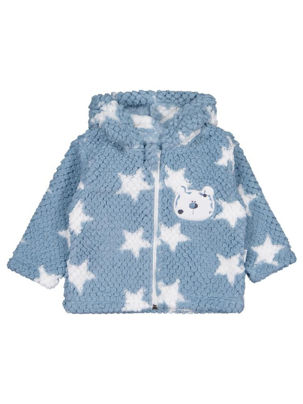 Minidamla Ayı Nakışlı Kapşonlu Mont 1-9 Ay Hırka - Mavi