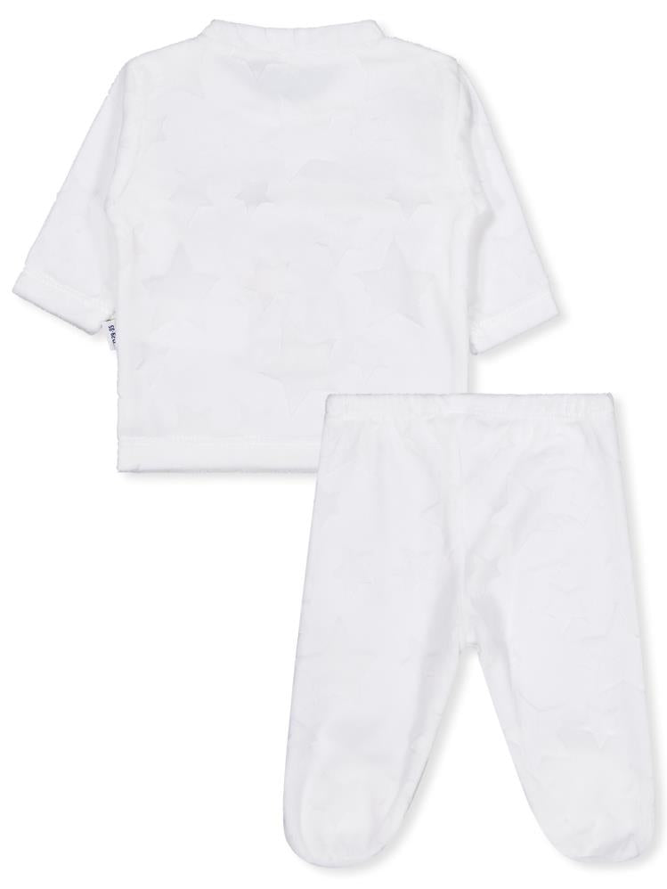 Minidamla Filli Nakış Patikli 2Li 1-6 Ay Pijama Takımı - Ekru