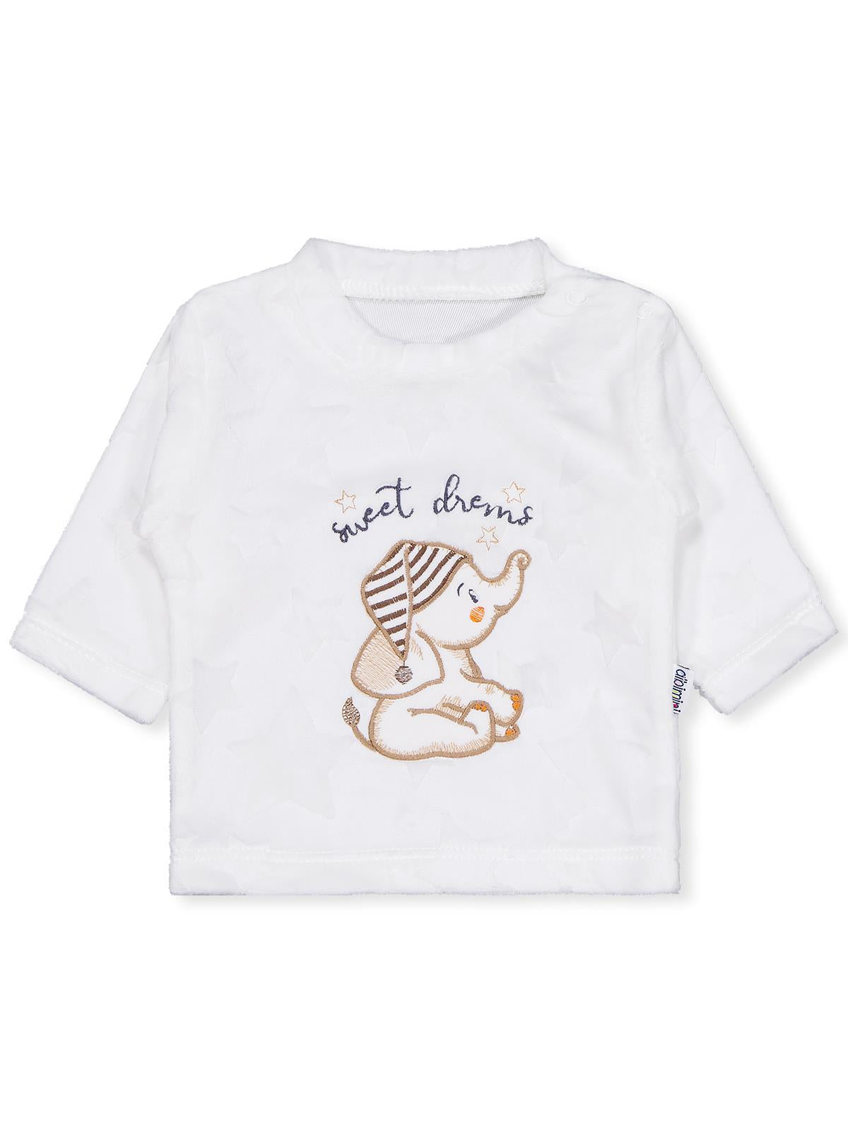 Minidamla Filli Nakış Patikli 2Li 1-6 Ay Pijama Takımı - Ekru