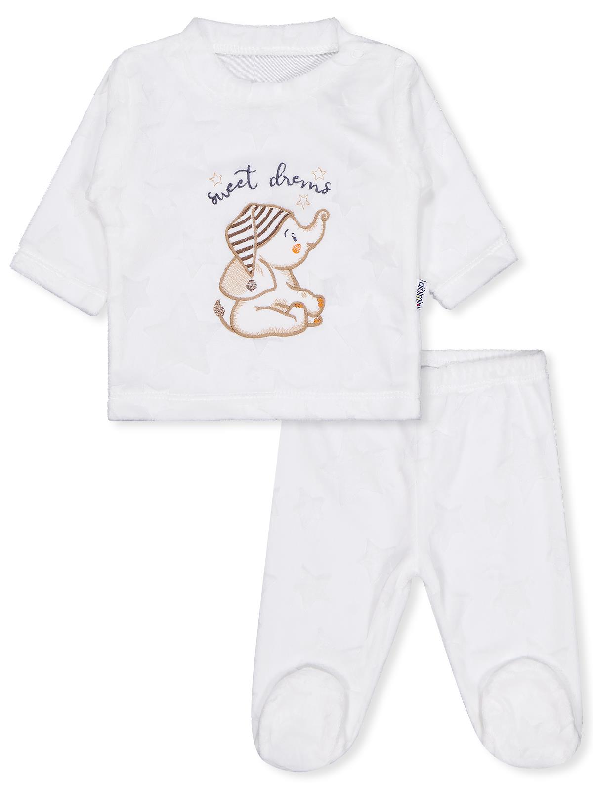 Minidamla Filli Nakış Patikli 2Li 1-6 Ay Pijama Takımı - Ekru