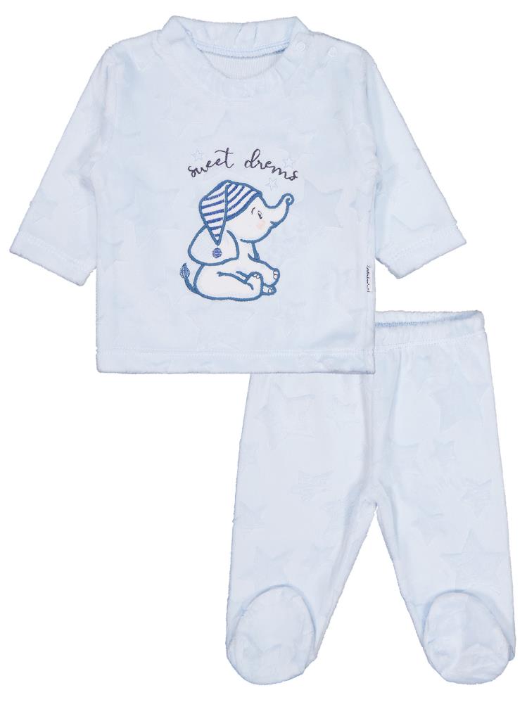 Minidamla Filli Nakış Patikli 2Li 1-6 Ay Pijama Takımı - Mavi