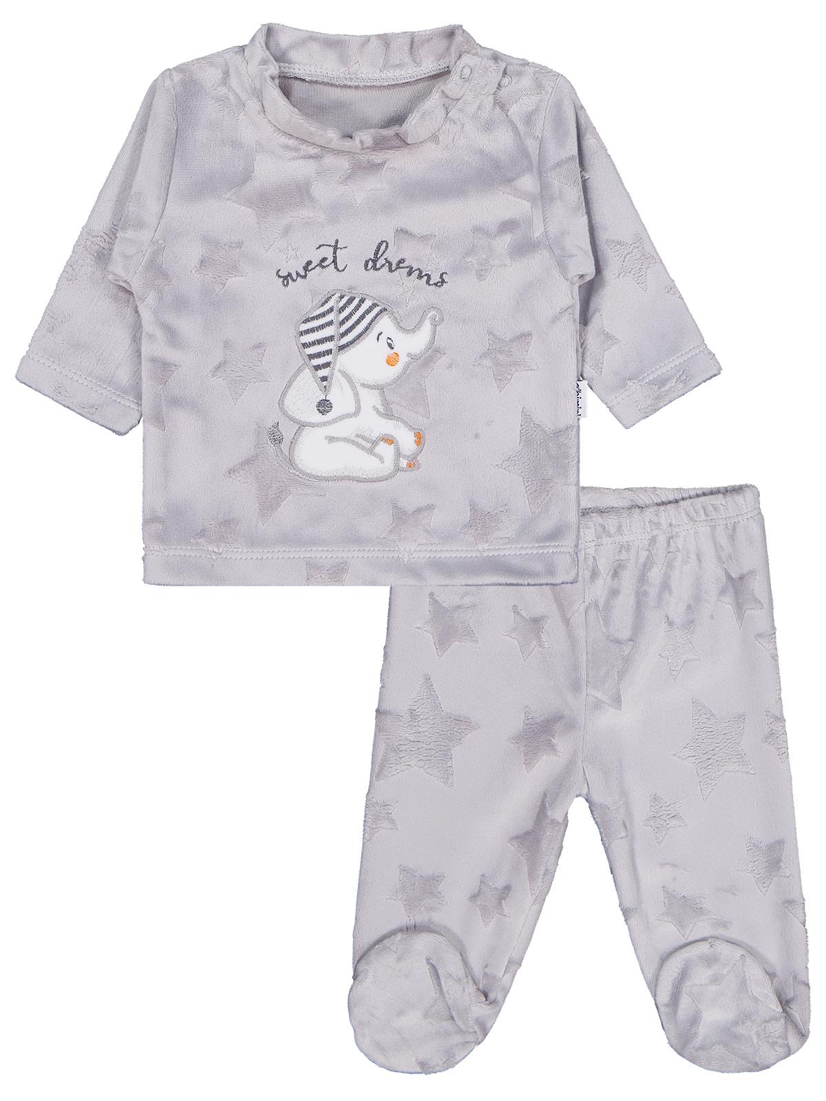 Minidamla Filli Nakış Patikli 2Li 1-6 Ay Pijama Takımı - Gri