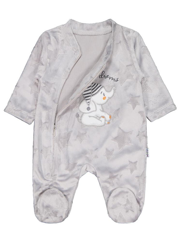 Minidamla Filli Nakış Fermuarlı 1-6 Ay Tulum - Gri