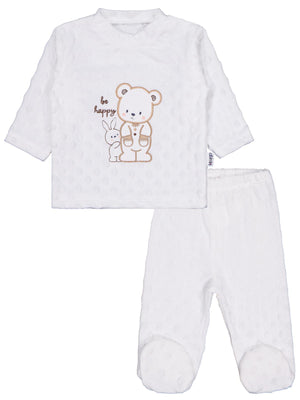 Albimini Tavşanlı Ayı Patikli 2Li Pijama Takım 1-6 Ay Pijama Takımı - Ekru