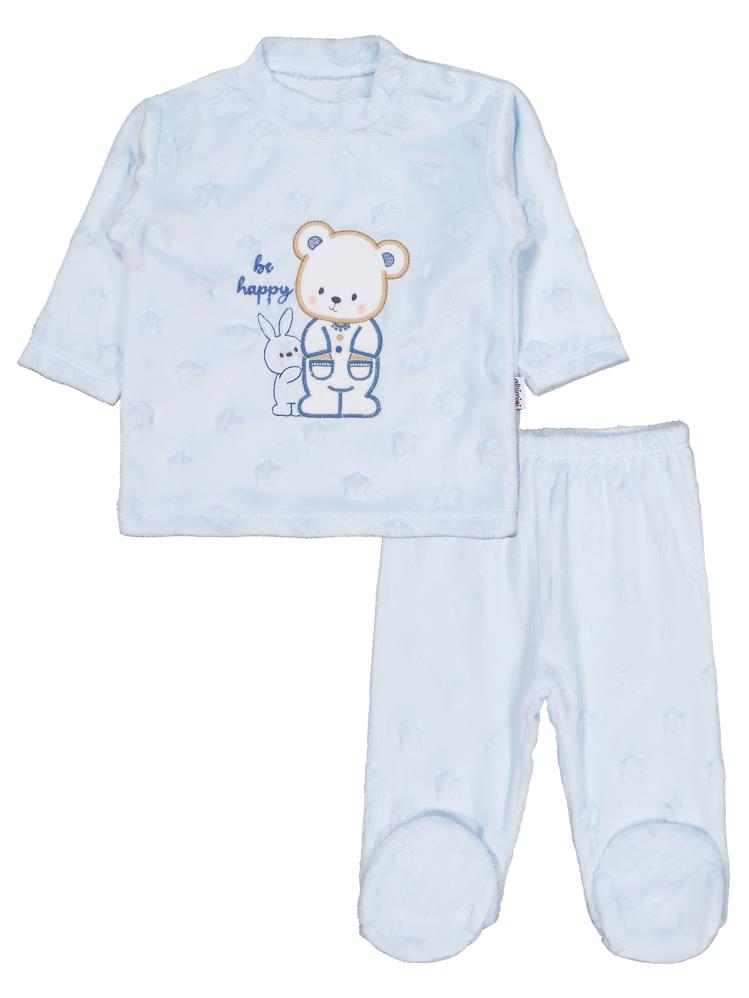 Minidamla Tavşanlı Ayı Patikli 2Li Pijama Takım 1-6 Ay Pijama Takımı - Mavi