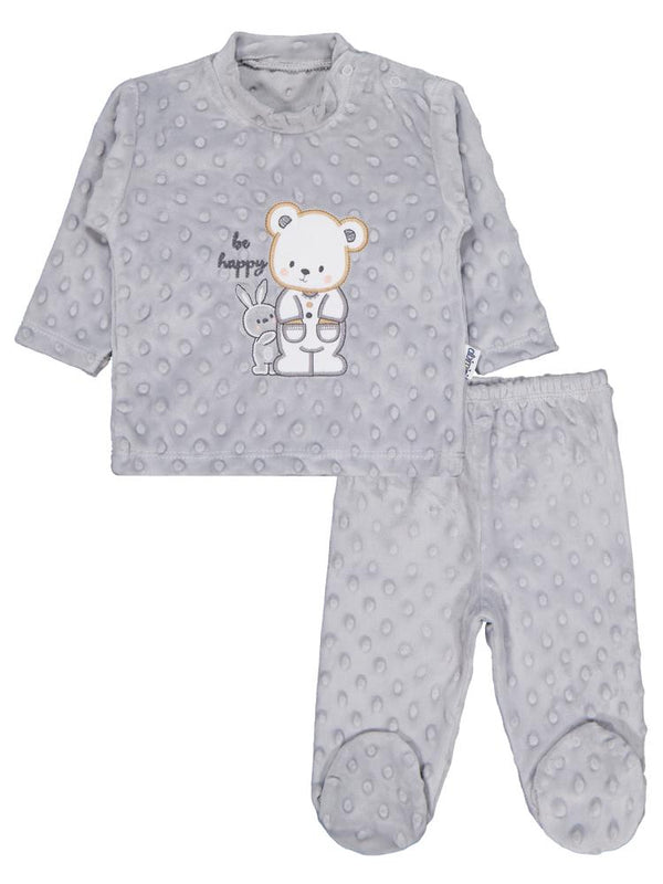 Minidamla Tavşanlı Ayı Patikli 2Li Pijama Takım 1-6 Ay Pijama Takımı - Gri