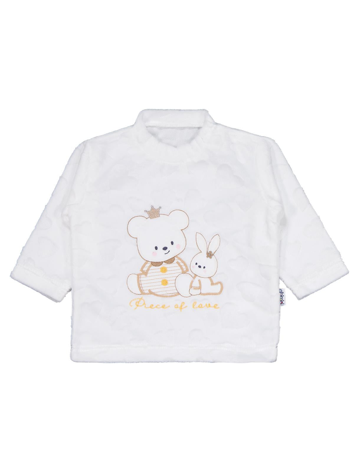 Albimini Kız Ayı Tavşan Nakış Patikli 2Li Pijama Takım 1-6 Ay - Ekru