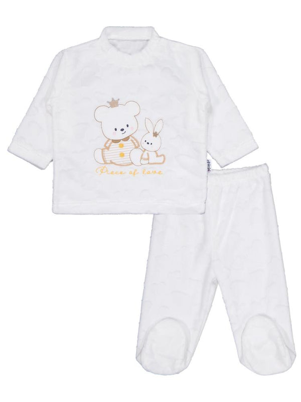 Minidamla Kız Ayı Tavşan Nakış Patikli 2Li Pijama Takım 1-6 Ay - Ekru