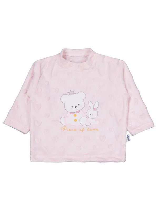 Minidamla Kız Ayı Tavşan Nakış Patikli 2Li Pijama Takım 1-6 Ay - Pembe