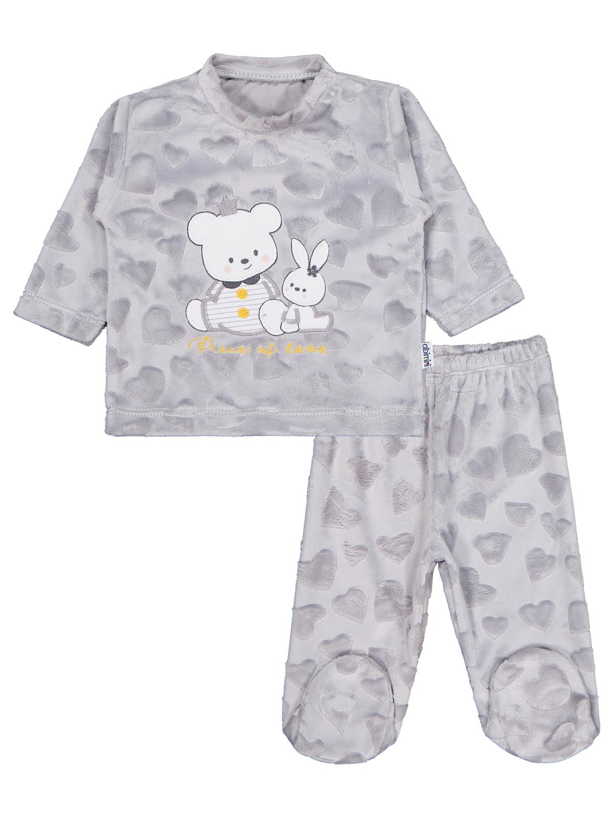 Albimini Kız Ayı Tavşan Nakış Patikli 2Li Pijama Takım 1-6 Ay - Gri