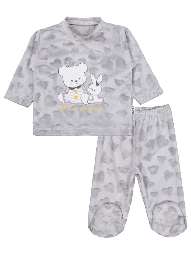 Minidamla Kız Ayı Tavşan Nakış Patikli 2Li Pijama Takım 1-6 Ay - Gri