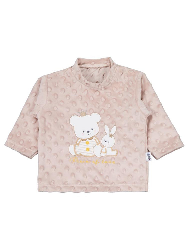 Minidamla Kız Ayı Tavşan Nakış Patikli 2Li Pijama Takım 1-6 Ay - Kahve