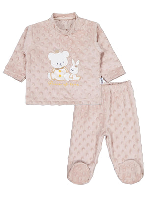 Albimini Kız Ayı Tavşan Nakış Patikli 2Li Pijama Takım 1-6 Ay - Kahve