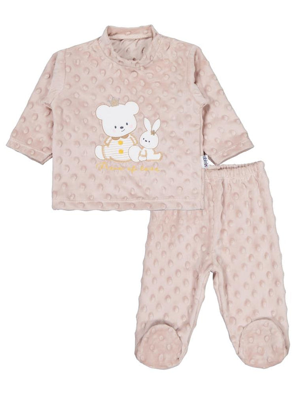 Minidamla Kız Ayı Tavşan Nakış Patikli 2Li Pijama Takım 1-6 Ay - Kahverengi