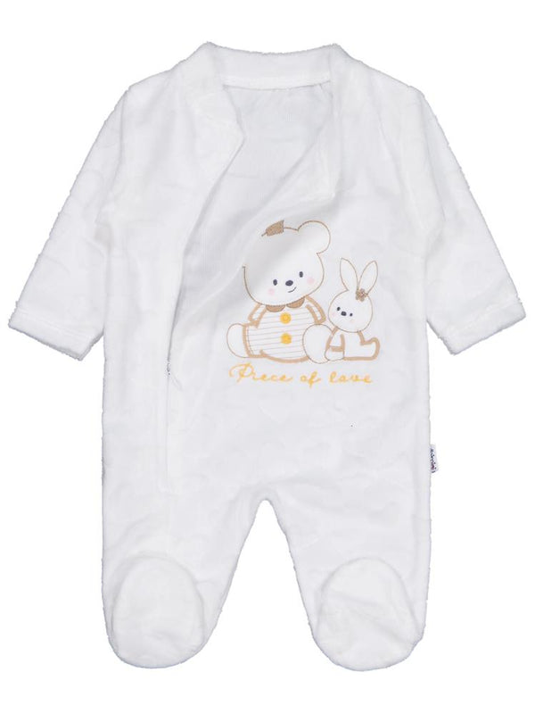 Minidamla Kız Ayı Tavşan Nakış Fermuarlı 1-6 Ay Tulum - Ekru