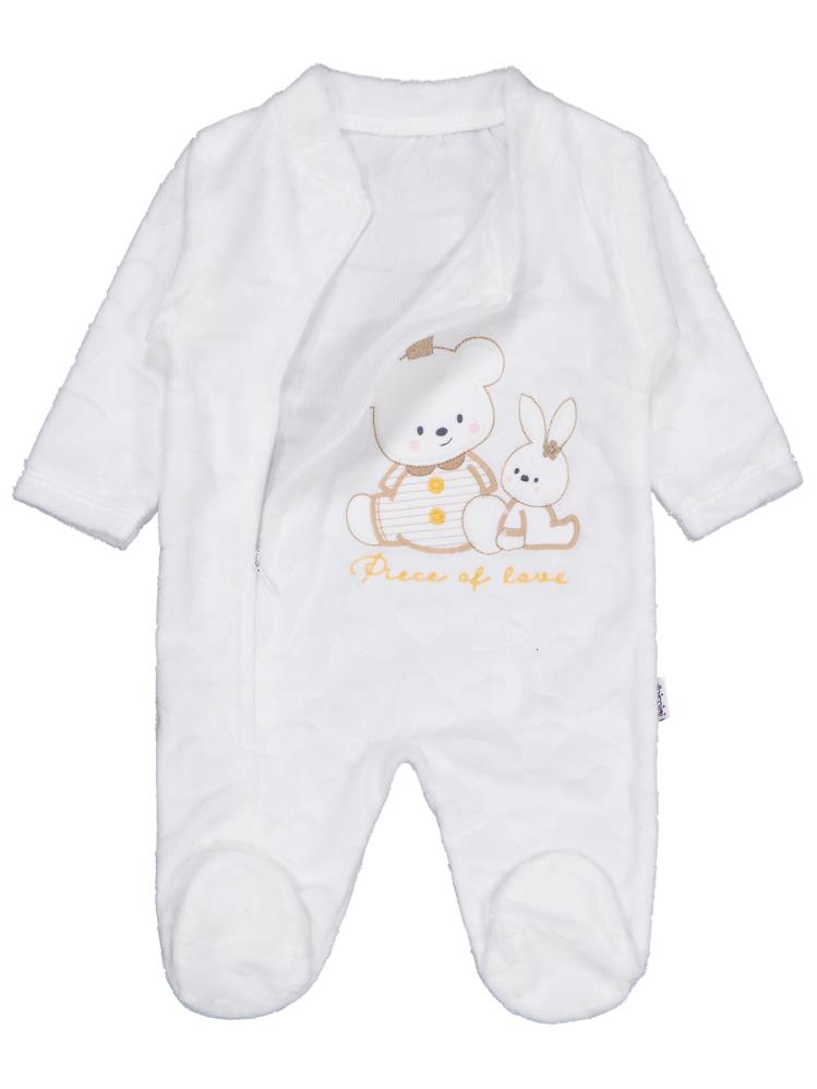 Minidamla Kız Ayı Tavşan Nakış Fermuarlı 1-6 Ay Tulum - Ekru