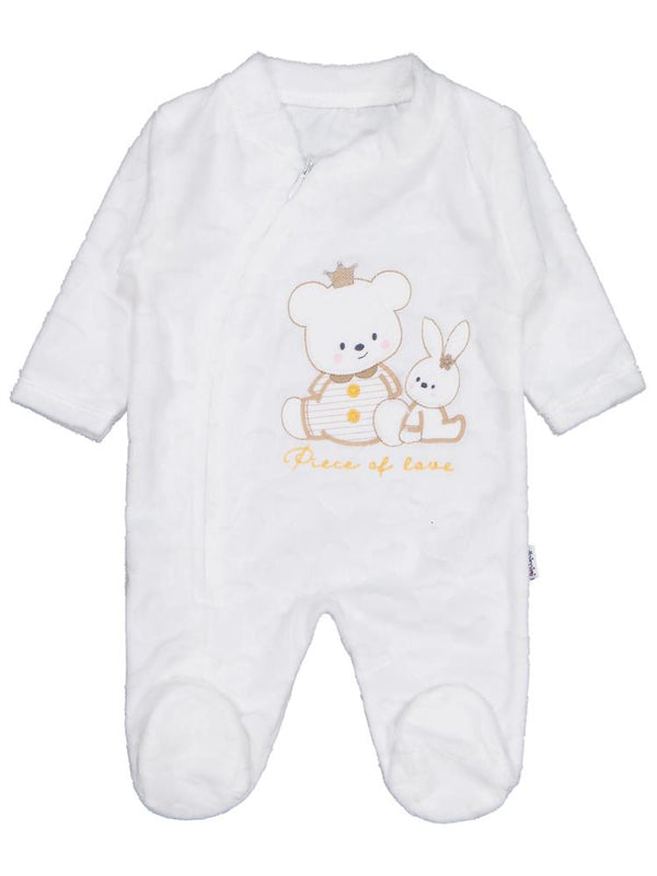 Minidamla Kız Ayı Tavşan Nakış Fermuarlı 1-6 Ay Tulum - Ekru