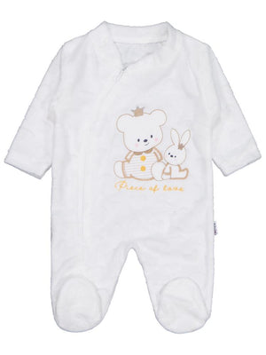 Minidamla Kız Ayı Tavşan Nakış Fermuarlı 1-6 Ay Tulum - Ekru