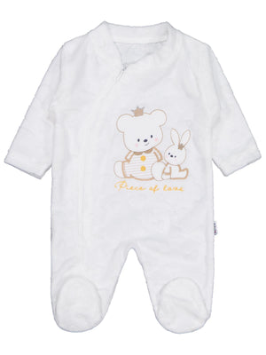 Minidamla Kız Ayı Tavşan Nakış Fermuarlı 1-6 Ay Tulum - Ekru