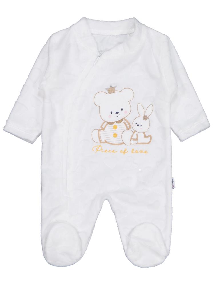 Minidamla Kız Ayı Tavşan Nakış Fermuarlı 1-6 Ay Tulum - Ekru