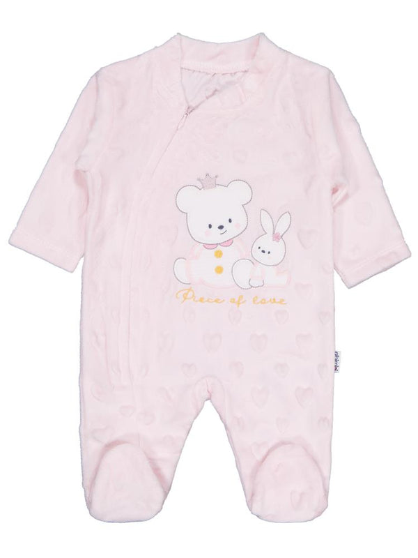Minidamla Kız Ayı Tavşan Nakış Fermuarlı 1-6 Ay Tulum - Pembe