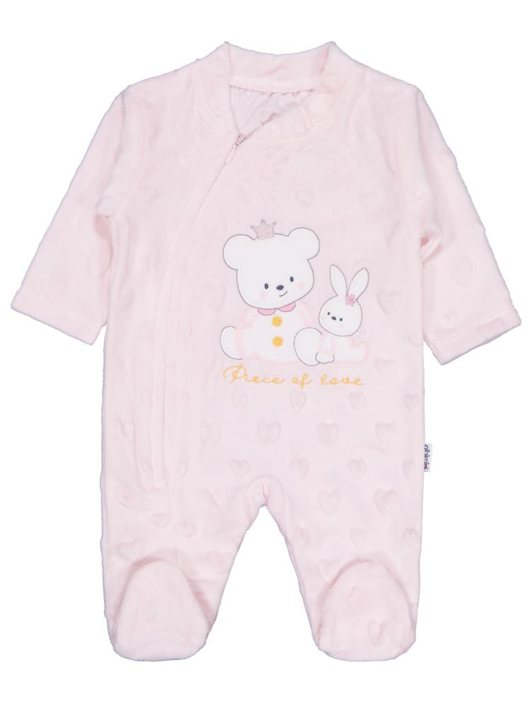 Minidamla Kız Ayı Tavşan Nakış Fermuarlı 1-6 Ay Tulum - Pembe