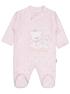 Minidamla Kız Ayı Tavşan Nakış Fermuarlı 1-6 Ay Tulum - Pembe