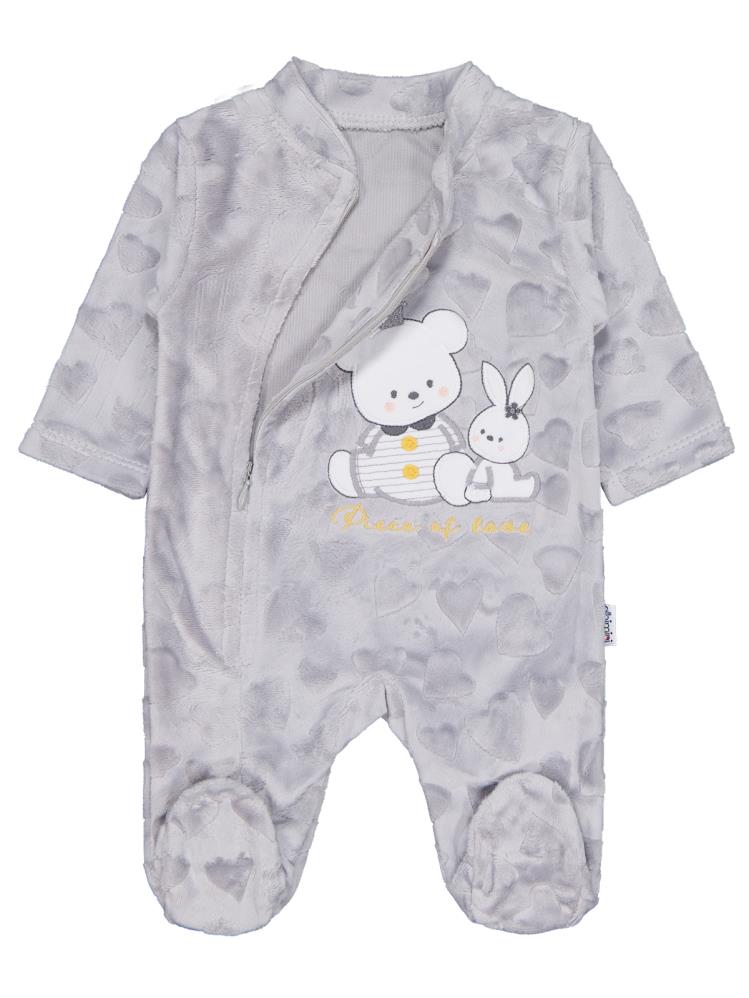 Minidamla Kız Ayı Tavşan Nakış Fermuarlı 1-6 Ay Tulum - Gri