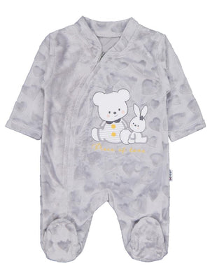 Minidamla Kız Ayı Tavşan Nakış Fermuarlı 1-6 Ay Tulum - Gri