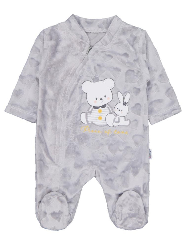 Minidamla Kız Ayı Tavşan Nakış Fermuarlı 1-6 Ay Tulum - Gri