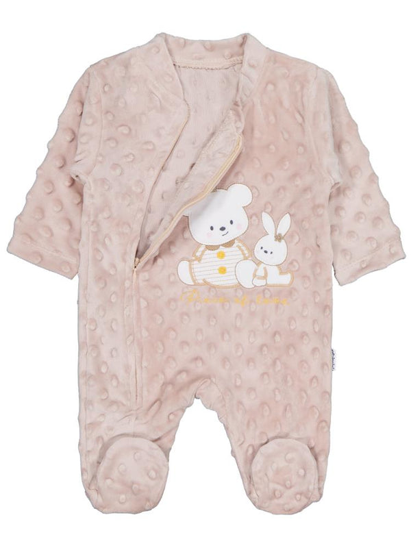 Minidamla Kız Ayı Tavşan Nakış Fermuarlı 1-6 Ay Tulum - Kahverengi