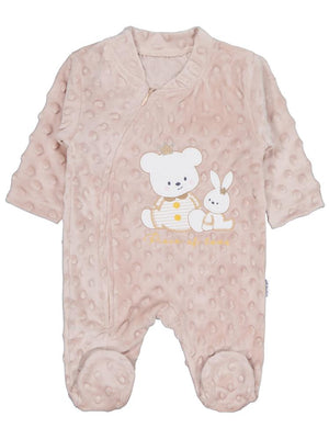 Minidamla Kız Ayı Tavşan Nakış Fermuarlı 1-6 Ay Tulum - Kahverengi