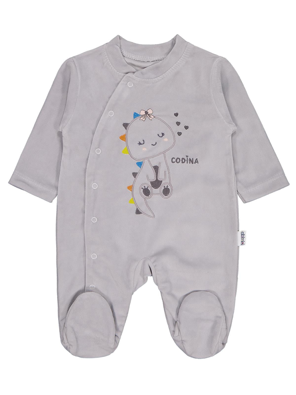 Minidamla Zürafa Nakış Çıtçıtlı 1-6 Ay Tulum - Gri