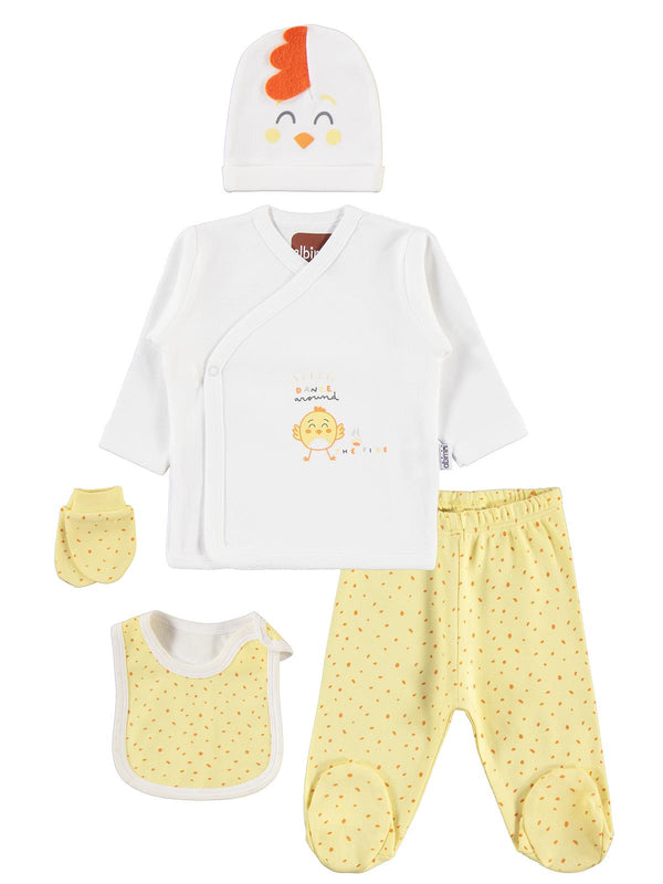 Minidamla Civciv Desenli 5'li Zıbın Takımları - Ekru