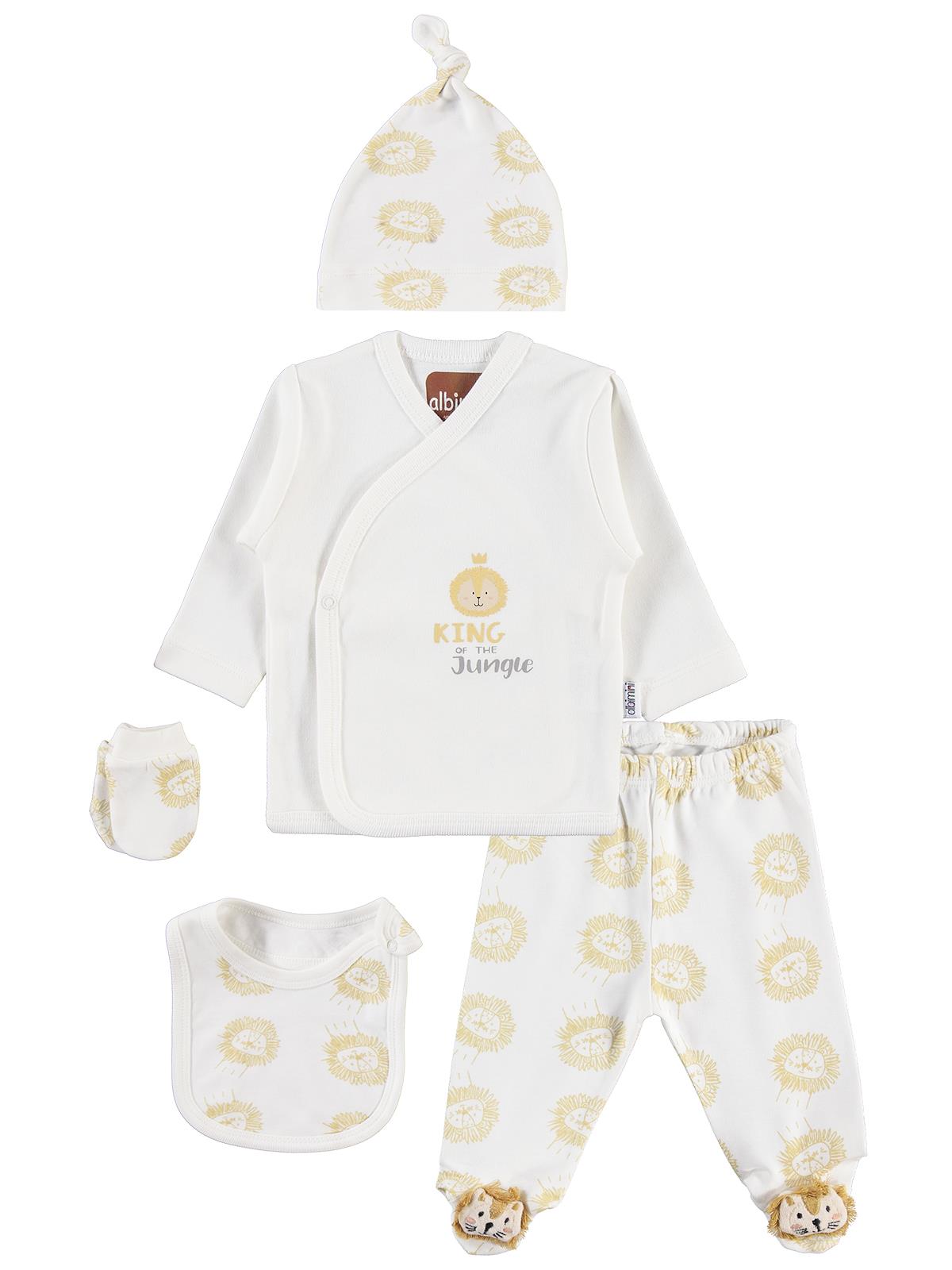 Minidamla Aslan Desenli 5'li Zıbın Takımları - Ekru