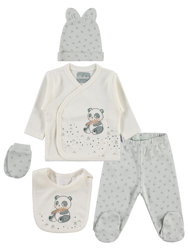 Minidamla Ayı Desenli 5'li Zıbın Takımları - Yeşil