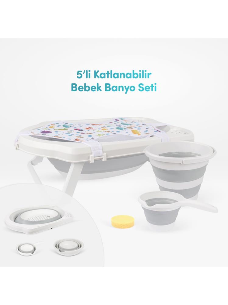 Sevi Bebe 5'li Katlanabilir Bebek Banyo Seti - Gri