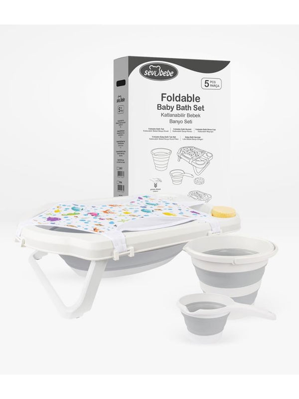 Sevi Bebe 5'li Katlanabilir Bebek Banyo Seti - Gri